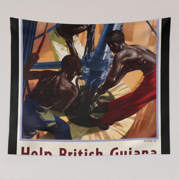 Item preview, Vintage WWII Propaganda Poster | British Guiana Support | Oil Rig Workers Artwork | Guyana History & Colonial Labor Art designed and sold by artofuniverse.