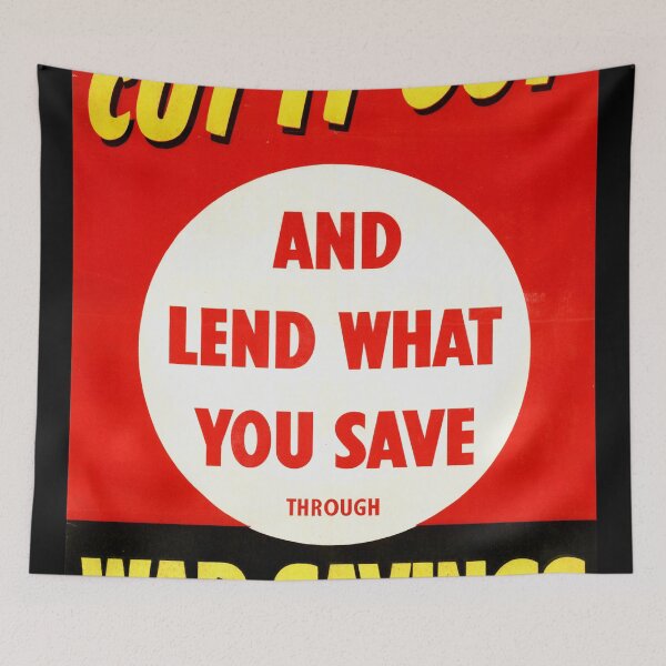 Item preview, World War II Propaganda Poster | Save Money Invest in War Savings | Bold Typography & Striking Red Yellow Black Design designed and sold by artofuniverse.