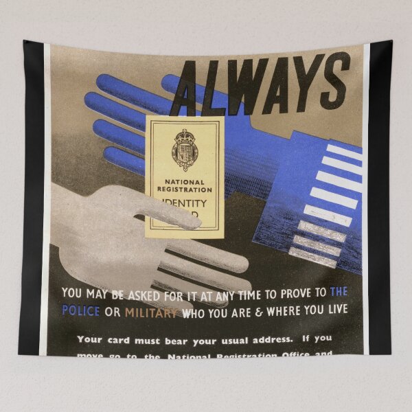 Item preview, Vintage WWII Poster | UK Identity Card Reminder | Wartime Propaganda Art | Historical British Homefront Poster designed and sold by artofuniverse.