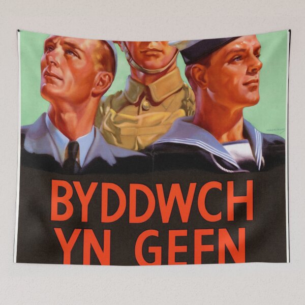 Item preview, WWII British Propaganda Poster | Royal Air Force Army & Navy Art | Welsh Text | Vintage Military Print | Home Front Support designed and sold by artofuniverse.
