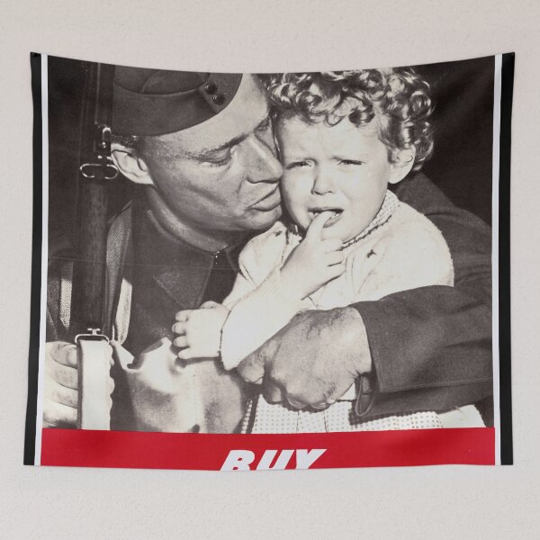 Item preview, Vintage WWII Propaganda Poster | Buy Victory Bonds Art | Soldier & Child Emotional Black & White Photo | Patriotic Home Decor designed and sold by artofuniverse.