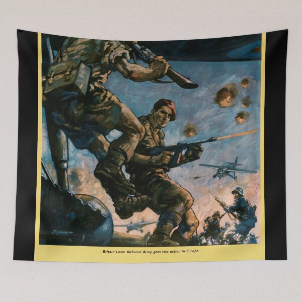 Item preview, Vintage WWII British Propaganda Poster | Support Airborne Army | Paratroopers in Action | Back Them Up | Military Art Print designed and sold by artofuniverse.