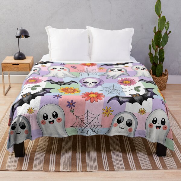 Item preview, Kawaii Halloween Ghosts Seamless Watercolor Pattern – Pastel Cute Spooky Throw Pillow & Blanket designed and sold by ZyxDes.