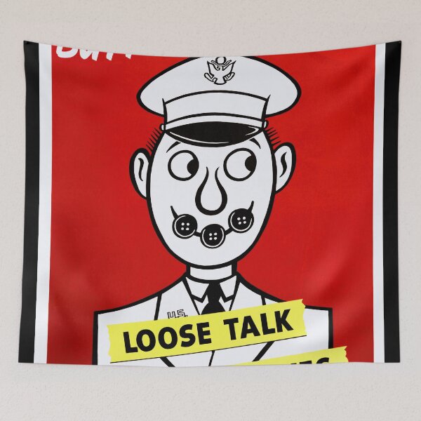 Item preview, World War II Propaganda Poster | Otto Soglow Art | Button Your Lip | Loose Talk Can Cost Lives | 1942 Vintage Cartoon Print designed and sold by artofuniverse.