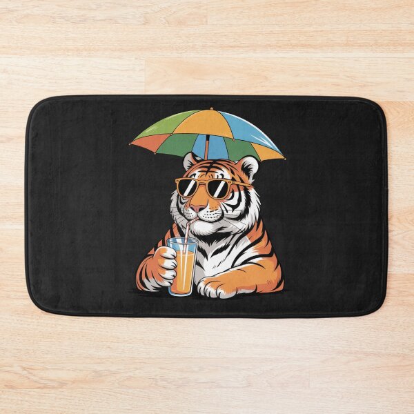 Item preview, Cool Tiger with Juice – Funny Chilled Tiger Drinking Orange Juice | Kawaii Summer Cartoon Art designed and sold by ColorSplash123.