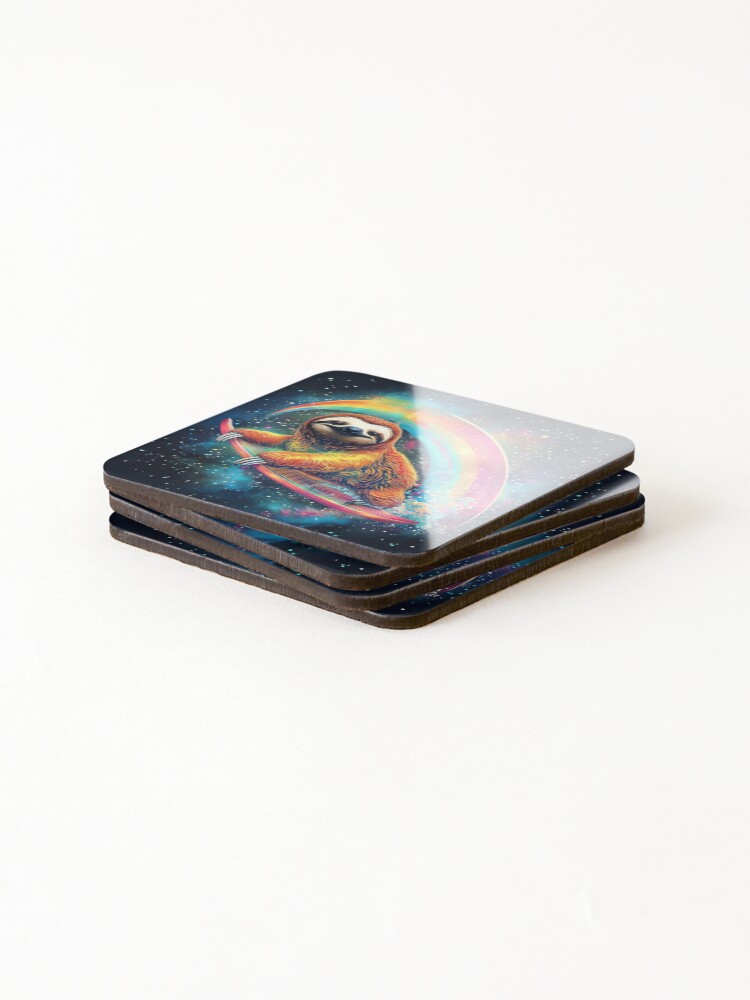 Thumbnail 4 of 5, Coasters (Set of 4), Cosmic Sloth Rider designed and sold by ONYX-Pixee.