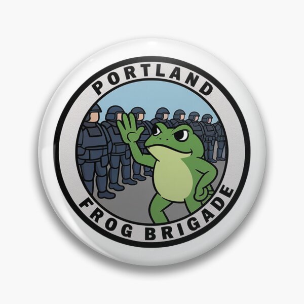 Item preview, Portland Frog Brigade – Funny Protest Parody Badge Design designed and sold by Tomasz  Siennicki.