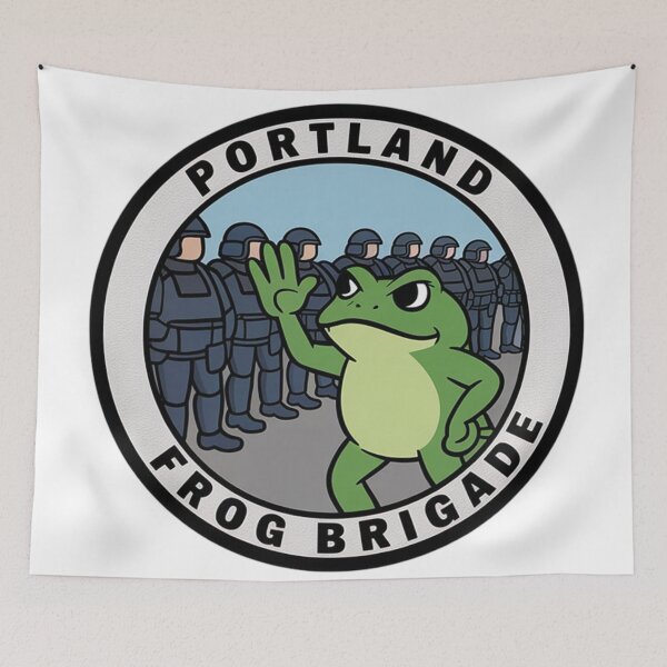 Item preview, Portland Frog Brigade – Funny Protest Parody Badge Design designed and sold by Tomasz  Siennicki.