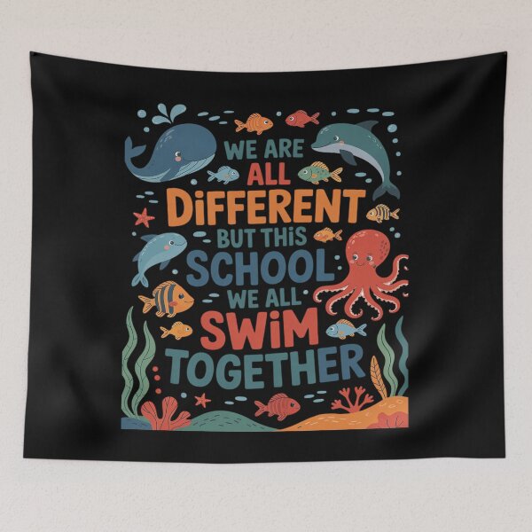 Item preview, We Are Different But In This School We All Swim Together Kid  designed and sold by GGrizeldaRivas.