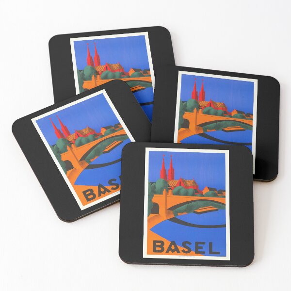 Item preview, Vintage Basel Travel Poster | Mid-Century Art Deco Style | Bold Colors & Architectural Landmarks | Basel Minster & Rhine River designed and sold by artofuniverse.