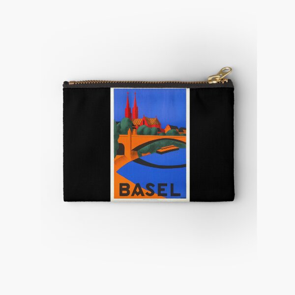Item preview, Vintage Basel Travel Poster | Mid-Century Art Deco Style | Bold Colors & Architectural Landmarks | Basel Minster & Rhine River designed and sold by artofuniverse.