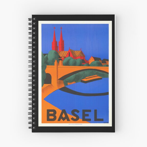 Item preview, Vintage Basel Travel Poster | Mid-Century Art Deco Style | Bold Colors & Architectural Landmarks | Basel Minster & Rhine River designed and sold by artofuniverse.