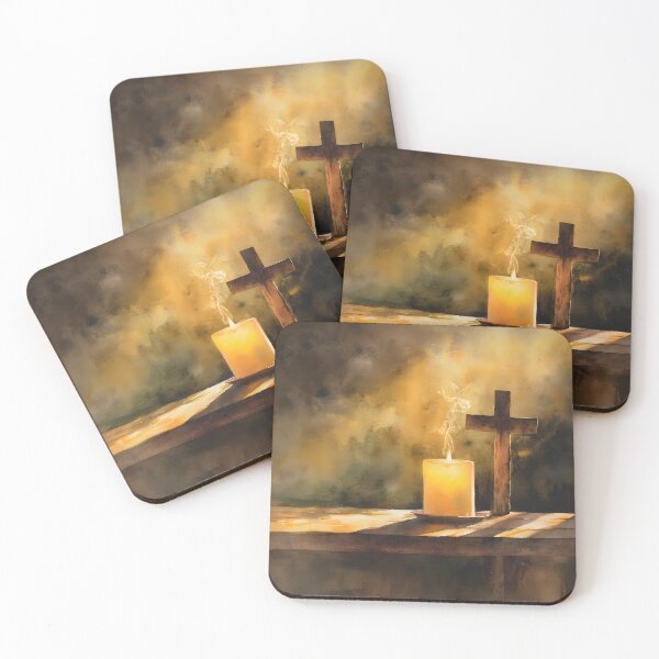 Item preview, Silent Prayer – Candle and Cross Watercolor Art designed and sold by Teecha45.