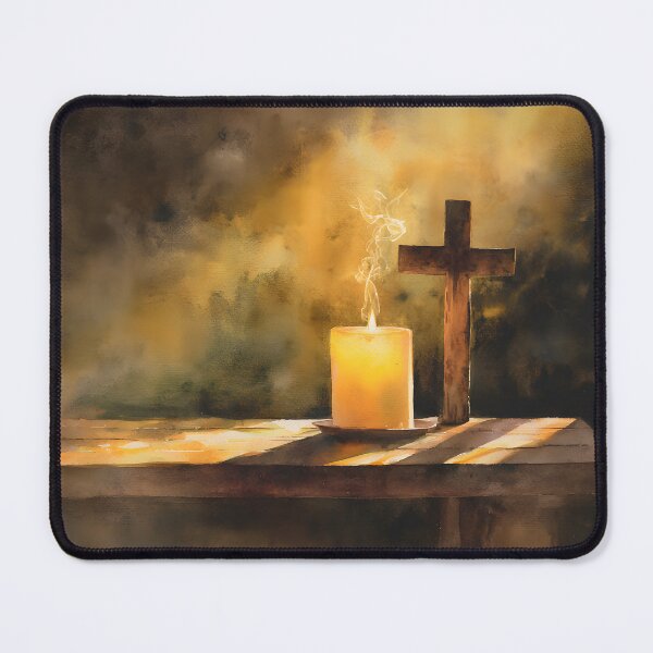 Item preview, Silent Prayer – Candle and Cross Watercolor Art designed and sold by Teecha45.