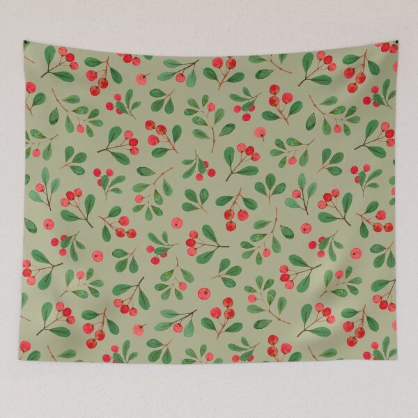 Item preview, Red berries and leaves pattern designed and sold by SmallDart Creations.