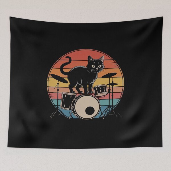 Item preview, Cat Playing Drums Drummer Cat Drumming Drumset Drum  designed and sold by HuValverdeArt.