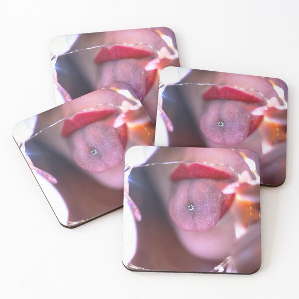 Item preview, Tongue Piercing and Red Lips Framed by Fairy Lights - Bold Macro Portrait designed and sold by MDB_Shop.