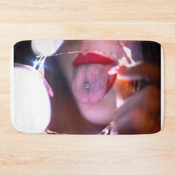 Item preview, Tongue Piercing and Red Lips Framed by Fairy Lights - Bold Macro Portrait designed and sold by MDB_Shop.
