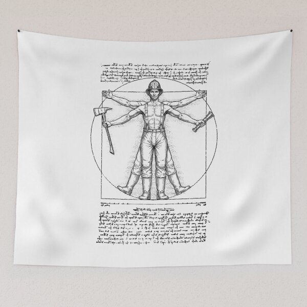 Item preview, Fireman Fire Fighter Vitruvian Man Leonardo Da Vinci Vintage designed and sold by GrandeDuc.