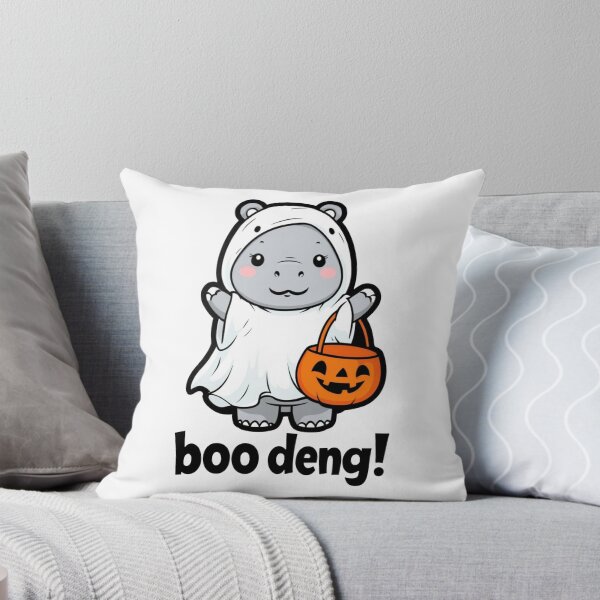 Item preview, Cute Baby Moo Deng Hippo Ghost with Pumpkin Bucket designed and sold by RuweisVibes.