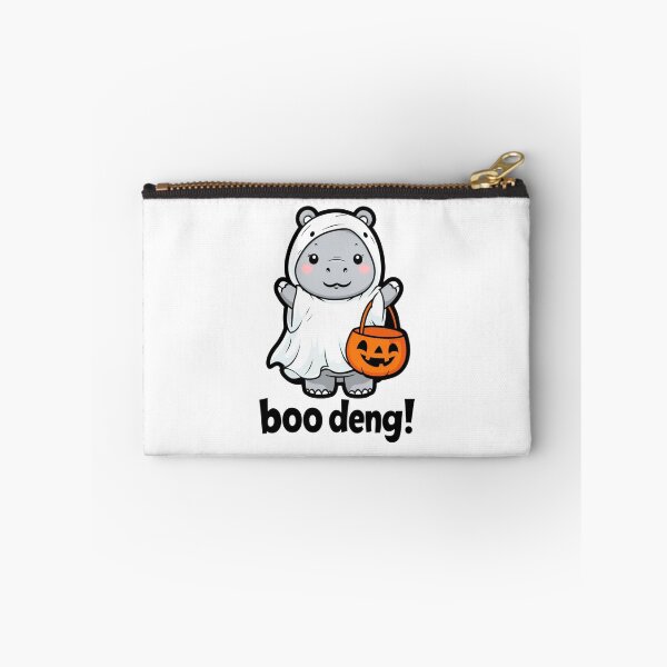 Item preview, Cute Baby Moo Deng Hippo Ghost with Pumpkin Bucket designed and sold by RuweisVibes.