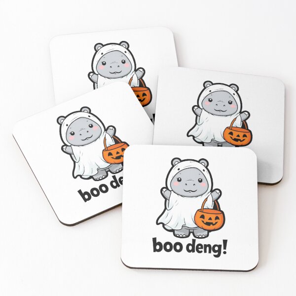 Item preview, Cute Baby Moo Deng Hippo Ghost with Pumpkin Bucket designed and sold by RuweisVibes.