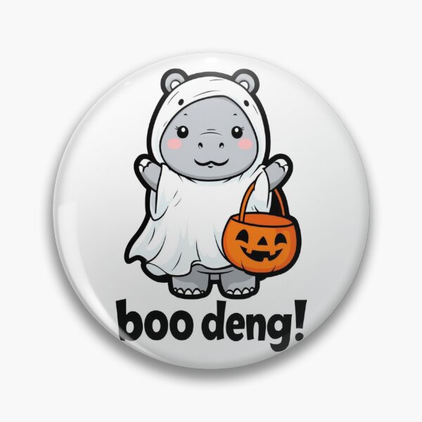 Item preview, Cute Baby Moo Deng Hippo Ghost with Pumpkin Bucket designed and sold by RuweisVibes.