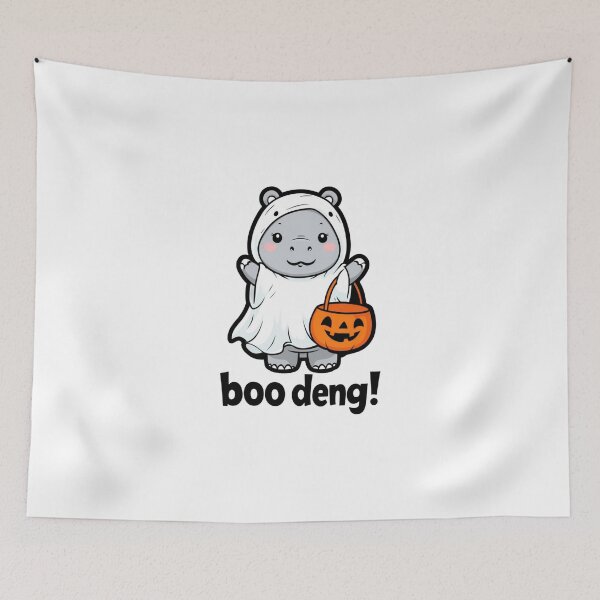 Item preview, Cute Baby Moo Deng Hippo Ghost with Pumpkin Bucket designed and sold by RuweisVibes.