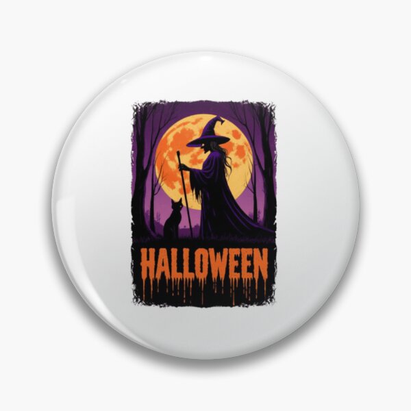 Item preview, "Witch and Black Cat Under the Full Moon – Retro Horror Halloween Illustration" designed and sold by BlackStarShop77.