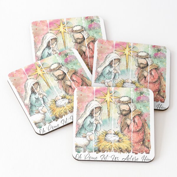 Item preview, Oh Come Let Us Adore Him | Watercolor Nativity Scene Christmas Art designed and sold by haynescarolex.
