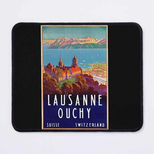 Item preview, Vintage Travel Poster | Lausanne & Ouchy Switzerland | Art Deco Style | Alps  Lake Geneva | Historical Architecture Print designed and sold by artofuniverse.