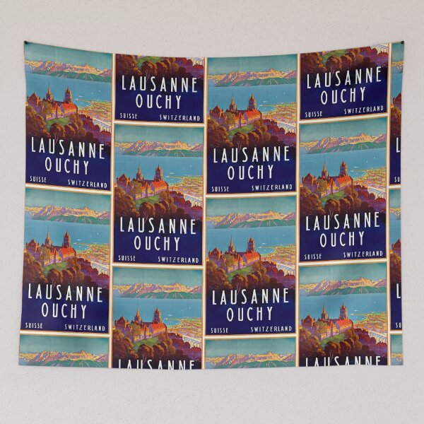 Item preview, Vintage Travel Poster | Lausanne & Ouchy Switzerland | Art Deco Style | Alps Lake Geneva | Historical Architecture Print designed and sold by artofuniverse.