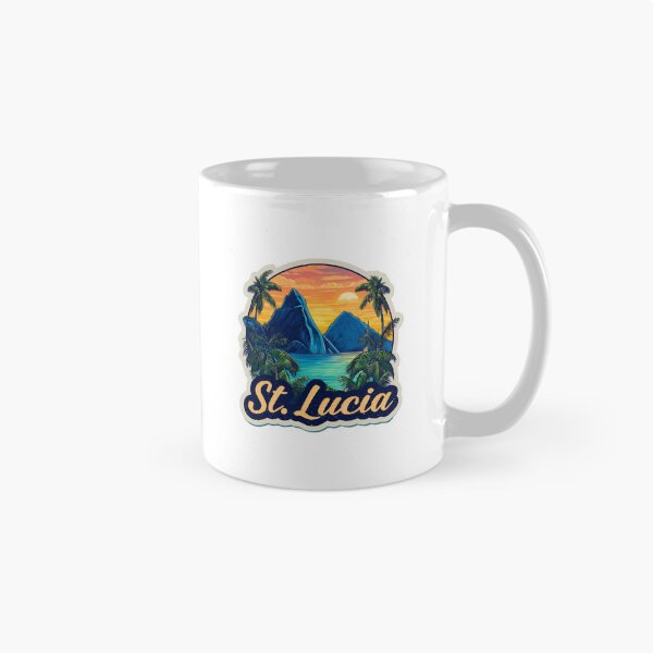 Item preview, St. Lucia Vintage Travel Sticker Retro Island Sunset & Pitons Mountain Design designed and sold by Blurbean.