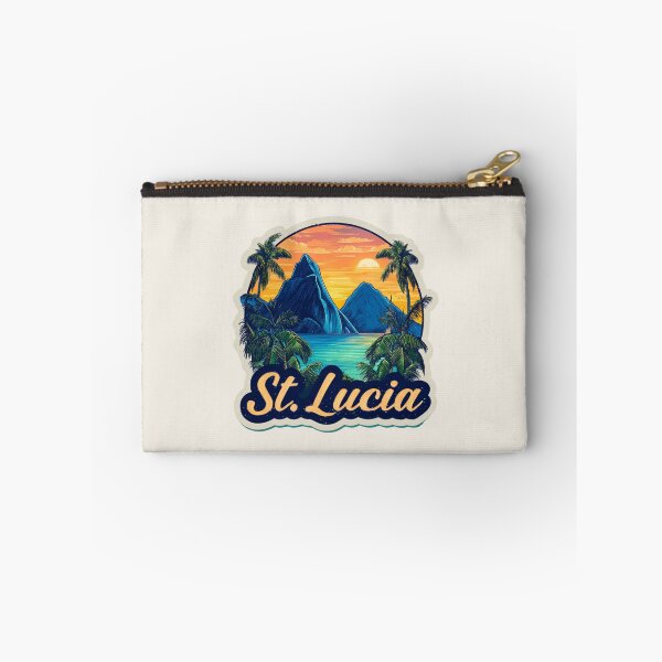 Item preview, St. Lucia Vintage Travel Sticker Retro Island Sunset & Pitons Mountain Design designed and sold by Blurbean.