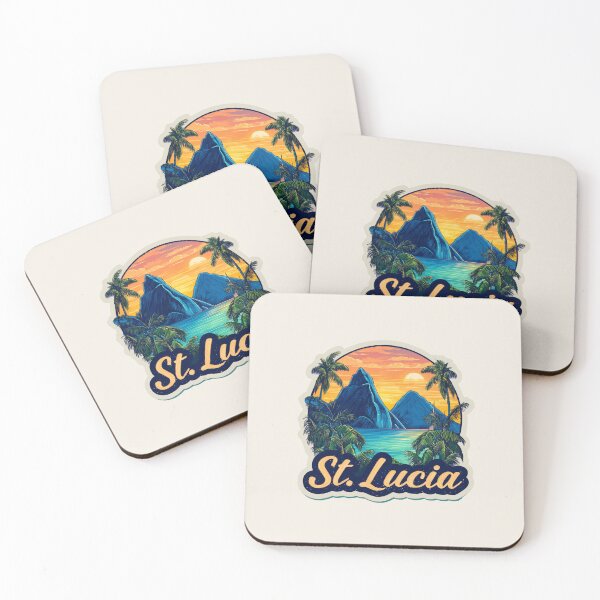 Item preview, St. Lucia Vintage Travel Sticker Retro Island Sunset & Pitons Mountain Design designed and sold by Blurbean.