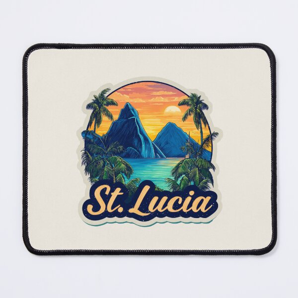 Item preview, St. Lucia Vintage Travel Sticker Retro Island Sunset & Pitons Mountain Design designed and sold by Blurbean.