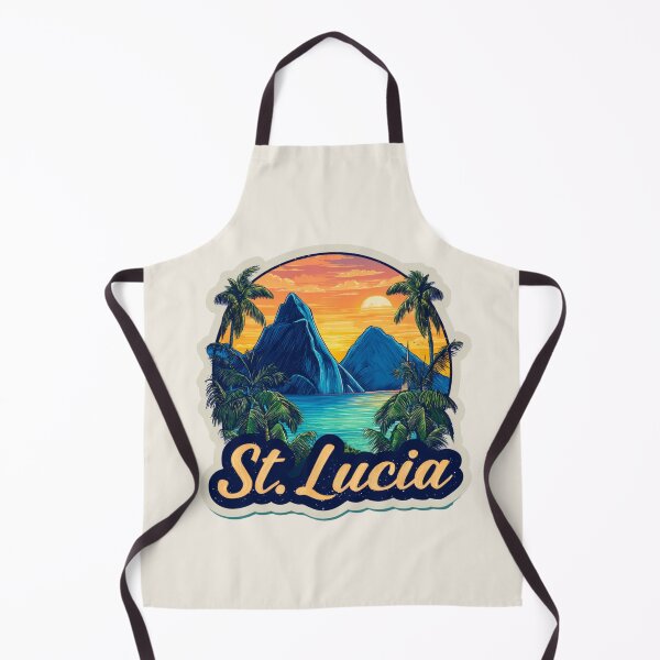 Item preview, St. Lucia Vintage Travel Sticker Retro Island Sunset & Pitons Mountain Design designed and sold by Blurbean.