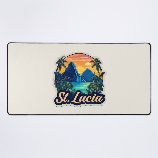 Item preview, St. Lucia Vintage Travel Sticker Retro Island Sunset & Pitons Mountain Design designed and sold by Blurbean.
