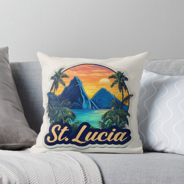 Item preview, St. Lucia Vintage Travel Sticker Retro Island Sunset & Pitons Mountain Design designed and sold by Blurbean.