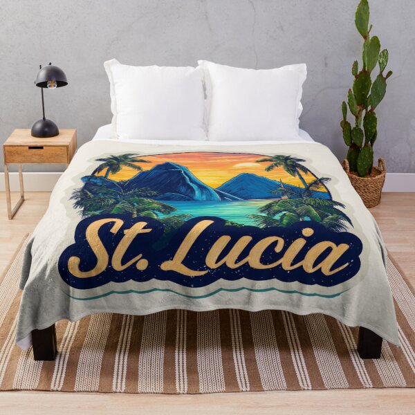 Item preview, St. Lucia Vintage Travel Sticker Retro Island Sunset & Pitons Mountain Design designed and sold by Blurbean.