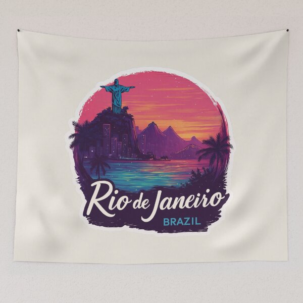 Item preview, Rio de Janeiro Brazil Vintage Travel Sticker Retro Sunset & Christ the Redeemer Design designed and sold by Blurbean.