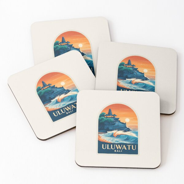 Item preview, Uluwatu Bali Vintage Travel Sticker Retro Temple & Ocean Wave Sunset Design designed and sold by Blurbean.