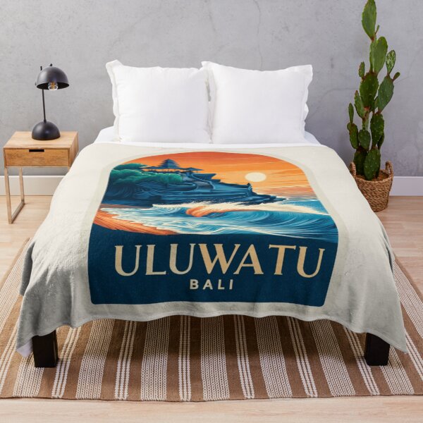 Item preview, Uluwatu Bali Vintage Travel Sticker Retro Temple & Ocean Wave Sunset Design designed and sold by Blurbean.