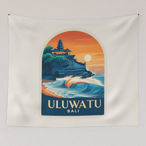 Item preview, Uluwatu Bali Vintage Travel Sticker Retro Temple & Ocean Wave Sunset Design designed and sold by Blurbean.