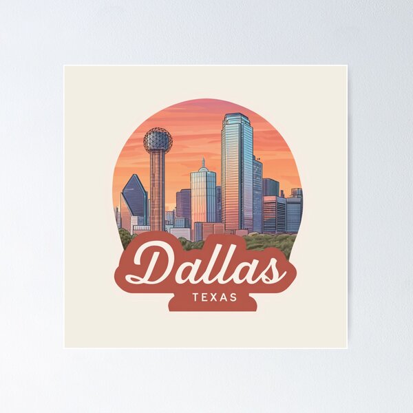 Item preview, Dallas Texas Vintage Travel Sticker Retro Skyline & Sunset Design designed and sold by Blurbean.