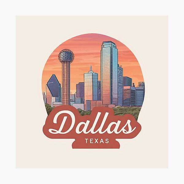 Item preview, Dallas Texas Vintage Travel Sticker Retro Skyline & Sunset Design designed and sold by Blurbean.