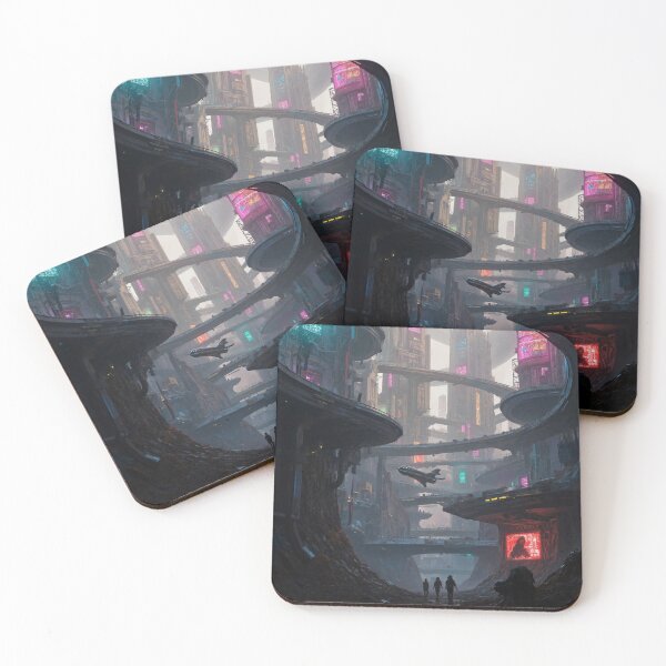 Item preview, Futuristic cyberpunk city wallpaper designed and sold by Planet Utoppia.