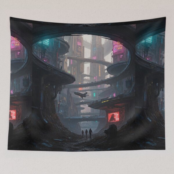 Item preview, Futuristic cyberpunk city wallpaper designed and sold by Planet Utoppia.