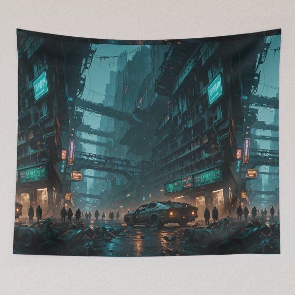 Item preview, Futuristic cyberpunk city wallpaper designed and sold by Planet Utoppia.