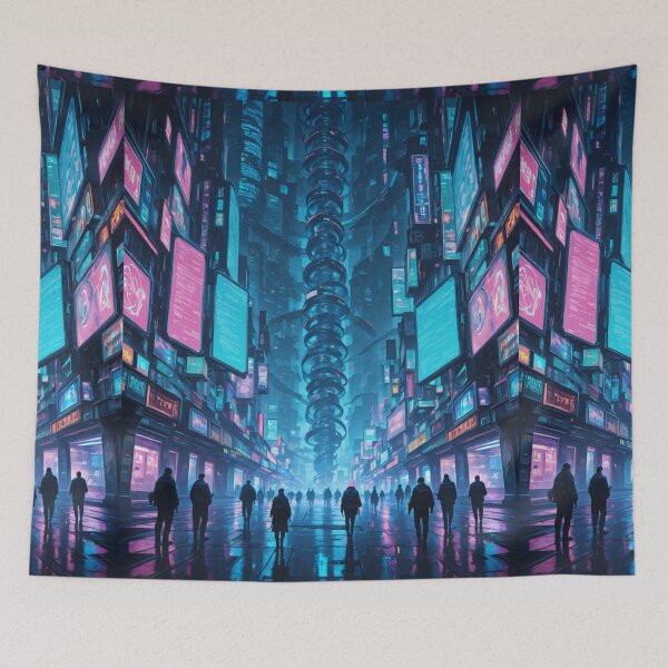 Item preview, Futuristic cyberpunk city wallpaper designed and sold by Planet Utoppia.